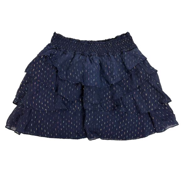 RAMY BROOK Tabitha Skirt M Navy Metallic Chiffon Party Mini Pull On EUC B11 - Picture 2 of 6